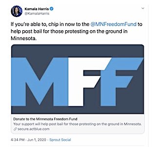 Kamala Harris: Doner til Minnesota Freedom Fund.